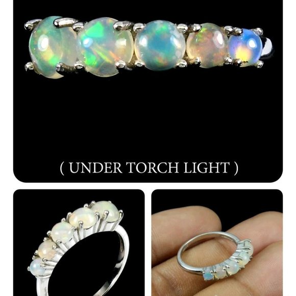 Opal Ring, Dainty Ring Silver, Gemstone Stackable Ring, Birthstone Promise Ring - Picture 3 of 5